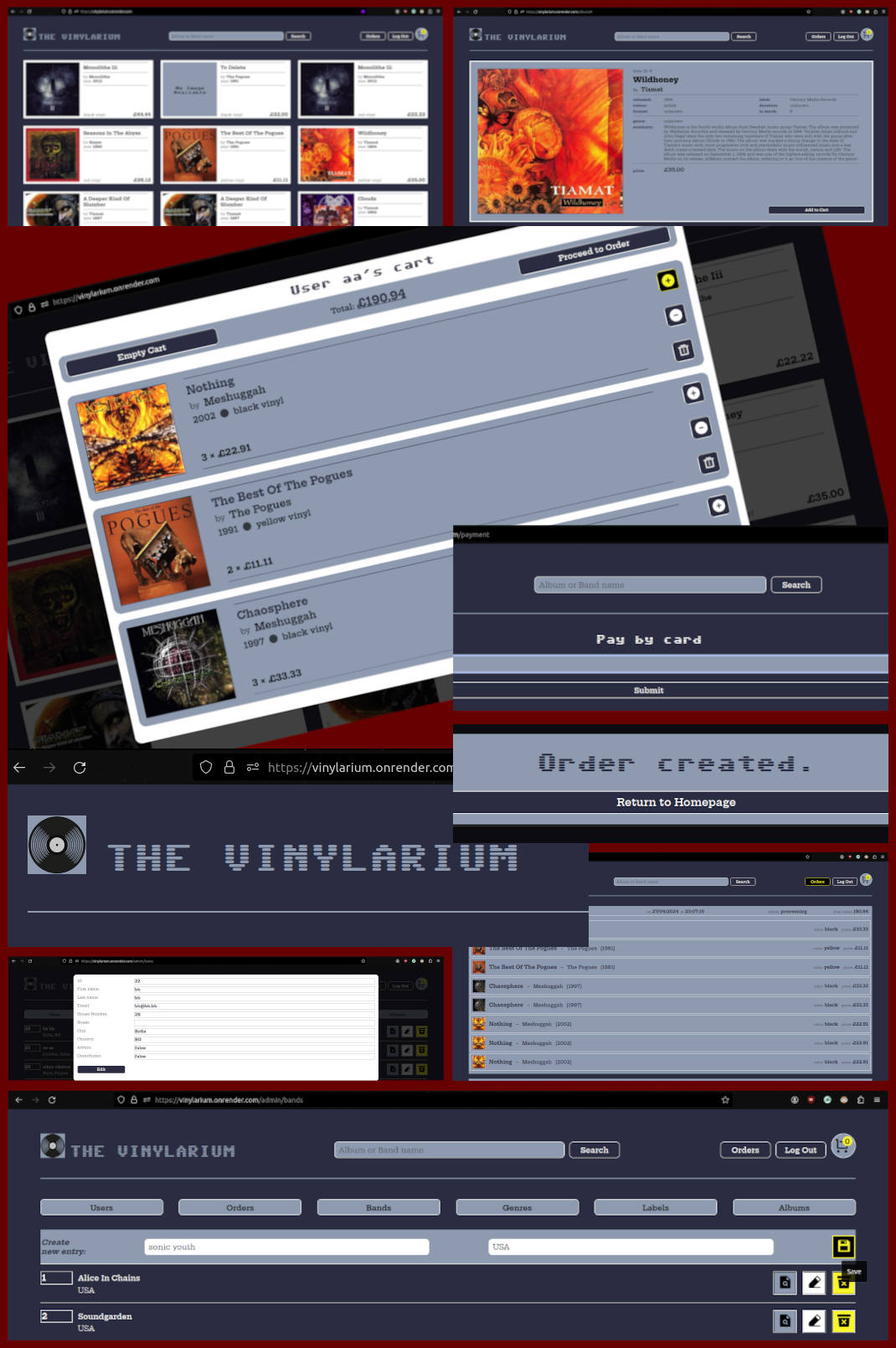 composite image of screenshots from front end app Vinylarium